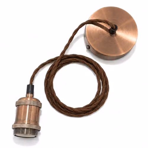 CGC Lighting Lacey Twisted Adjustable Suspended Pendant Light Fitting with E27 Holder in Brushed Copper and Brown