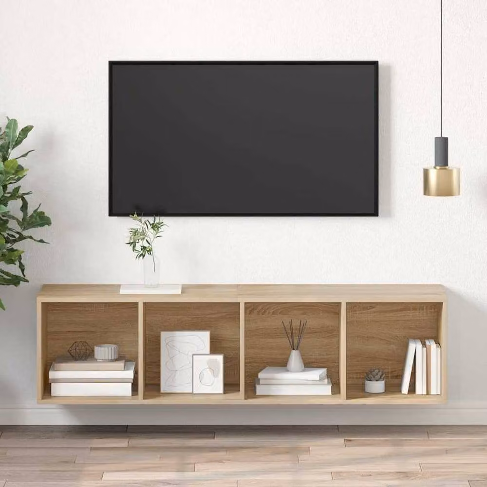 Berkfield Home Practical Wall-mounted TV Cabinet in Sonoma Oak and Beige, W/D/H: 37 x 37 x 142.5 cm – 1