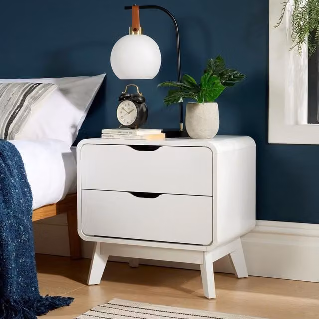 Home Source Nordica 2 Drawer Bedside Table Storage Unit in White