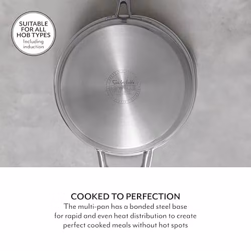 Sur La Table Tri-Ply 28cm Multi-Pan with Tempered Glass Lid, Grey Stainless Steel and Ceramic Coating, Induction Compatible – 3