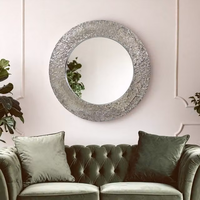 Fifty Five South Orsina Akola Finish Round Silver Wall Mirror – 1