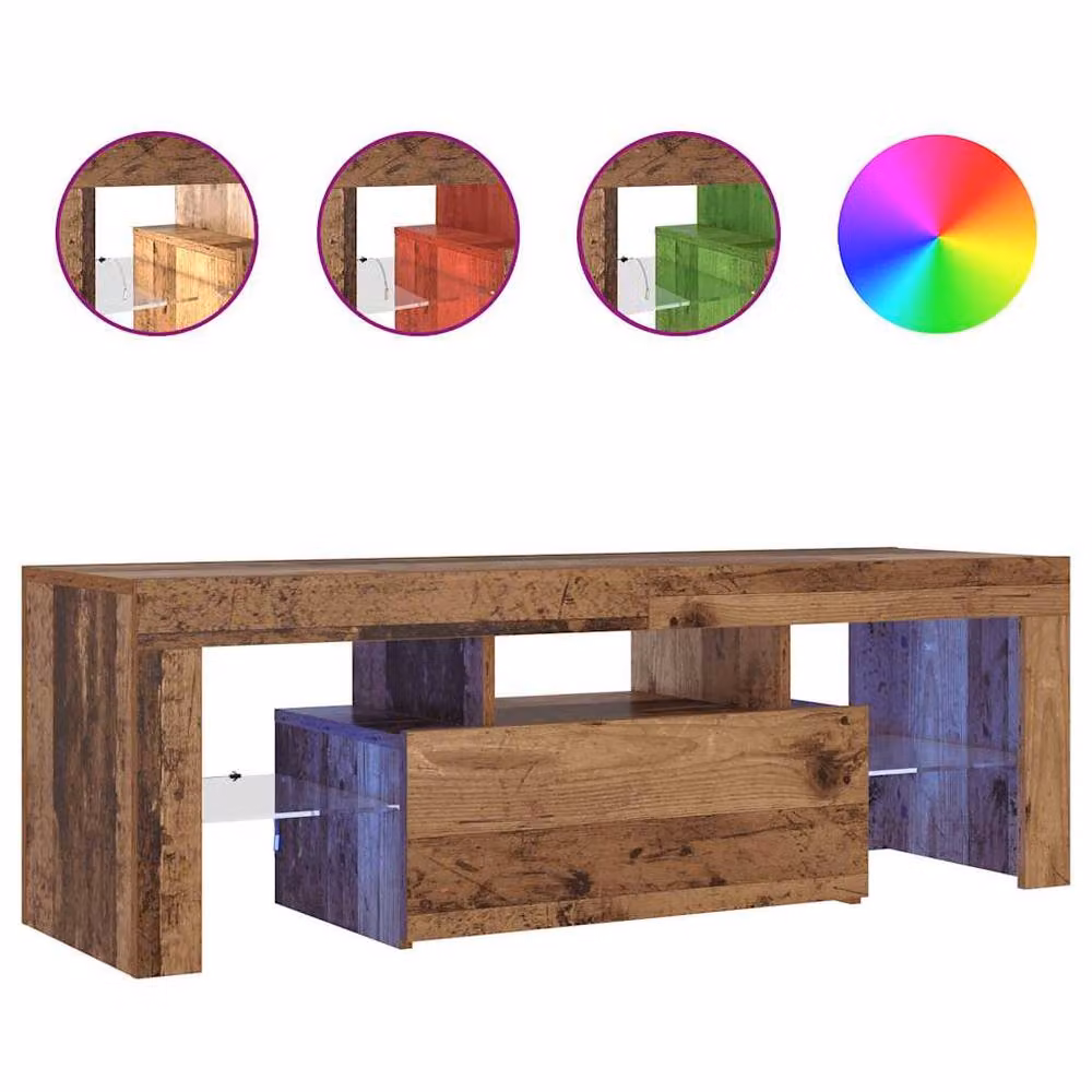 Berkfield Home TV Cabinet with LED Lights in Old Wood Brown, W/D/H: 120 x 36.5 x 40 cm – 3