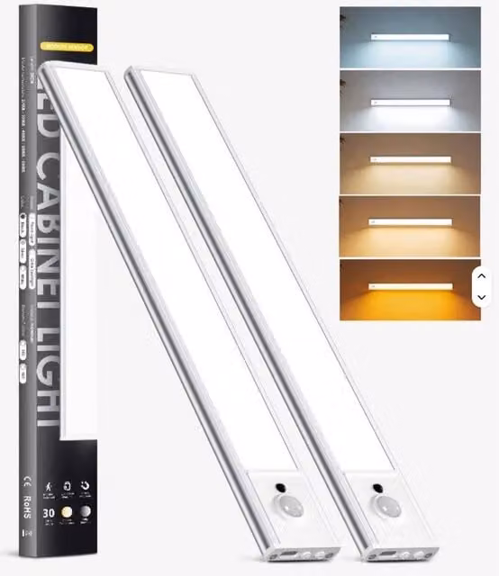 VOGREX 2-Pack LED Motion Sensor Night Lights with 5CCT and USB-C Rechargeable Magnetic Bar in White, 30 cm – 1