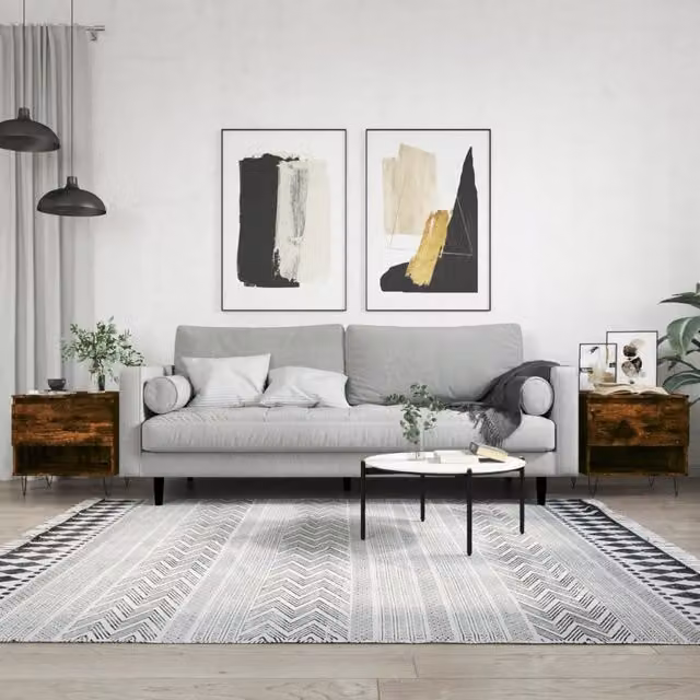 Berkfield Home Set of 2 Modern Nested Coffee Tables in Smoked Oak Brown, W/D/H: 50 x 46 x 50 cm – 1