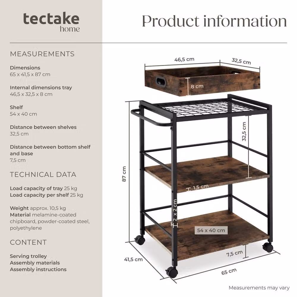 tectake Worcester Drinks Trolley in Brown with Rustic Wood and Metal Finish – 6