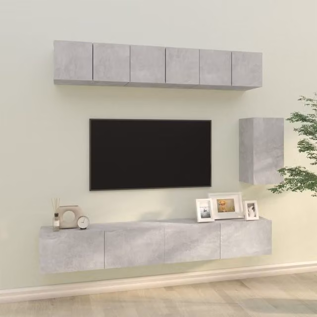 Berkfield Home 6 Piece Classic TV Cabinet Set in Concrete Grey MDF
