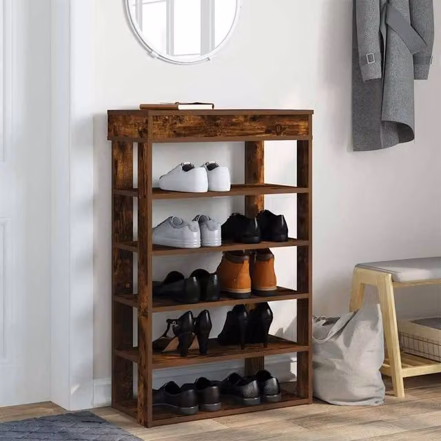 Berkfield Home Smoked Oak Shoe Rack in Brown, W/D/H: 60 x 30 x 98 cm