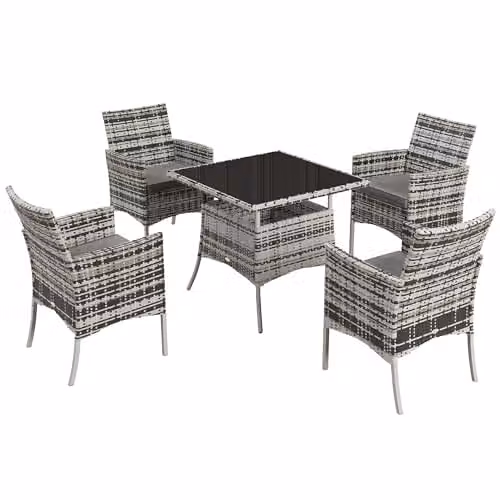 Outsunny 4 Seater Rattan Garden Furniture Set with Tempered Glass Tabletop in Grey