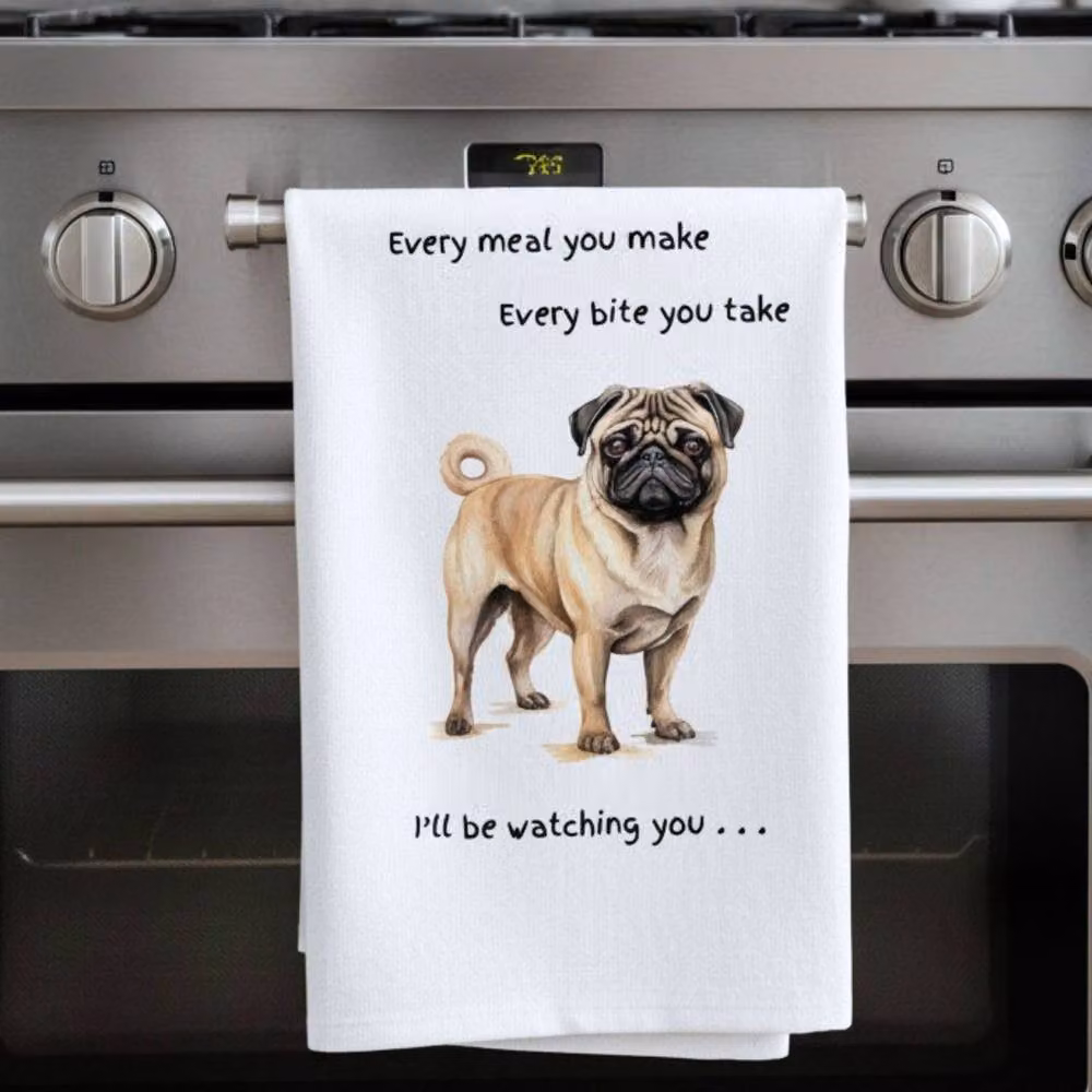 Animal Crackers Pug Dog Novelty Cotton Tea Towel, White – 2