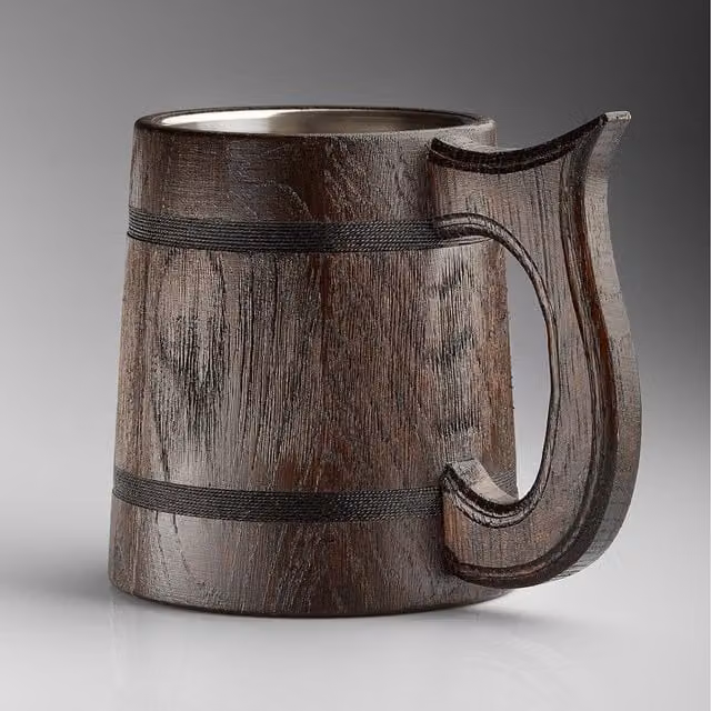 NOVECRAFTO Handmade Solid Wood Beer Mug in Brown