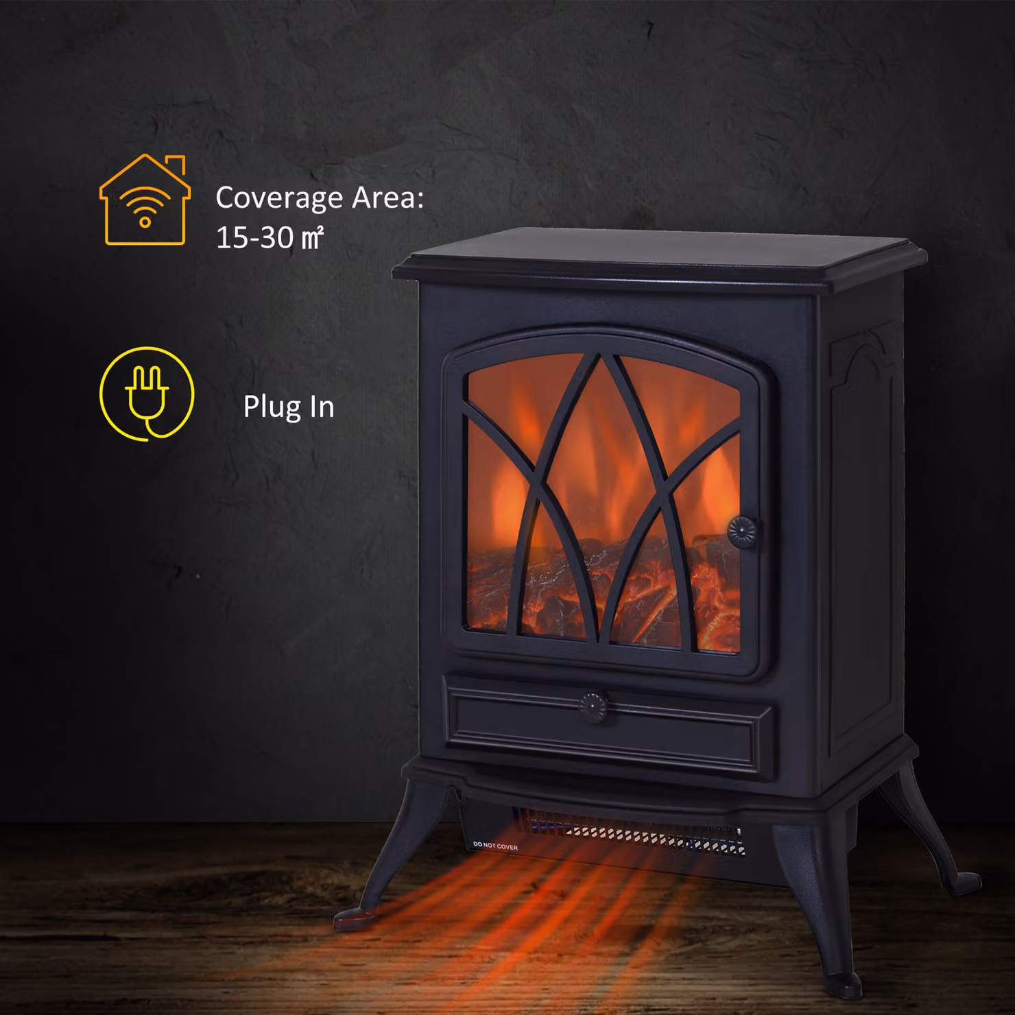 HOMCOM Free Standing Electric Fireplace Stove with Fan and Log Burning Flame Effect, 2000W, Black – 4