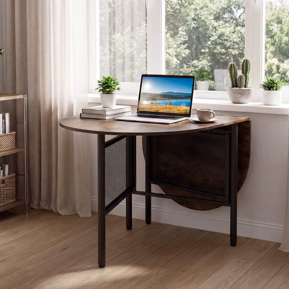 Costway Industrial Folding Dining Table and Console Table in Brown and Black, W: 150 cm, D: 60 cm, H: 76 cm – 7