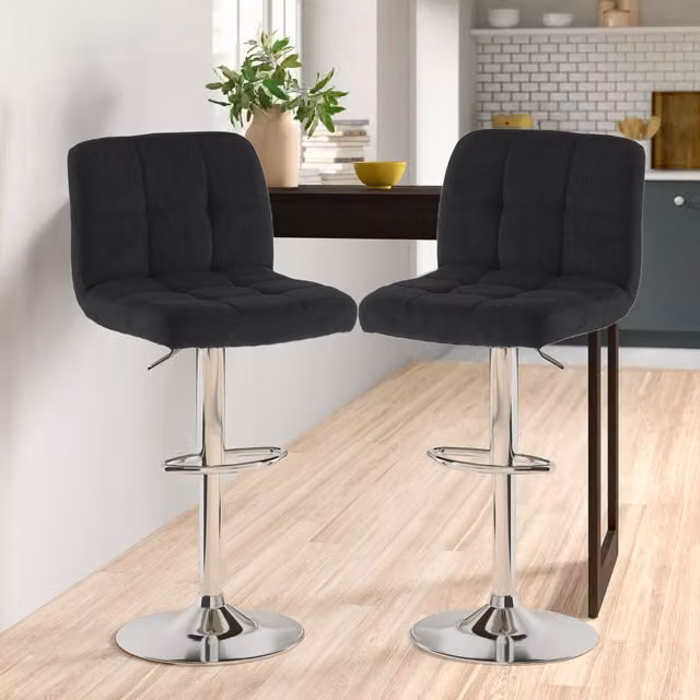 Neo Black Fabric Cuban 360 Degree Swivel Bar Stools Set of 2