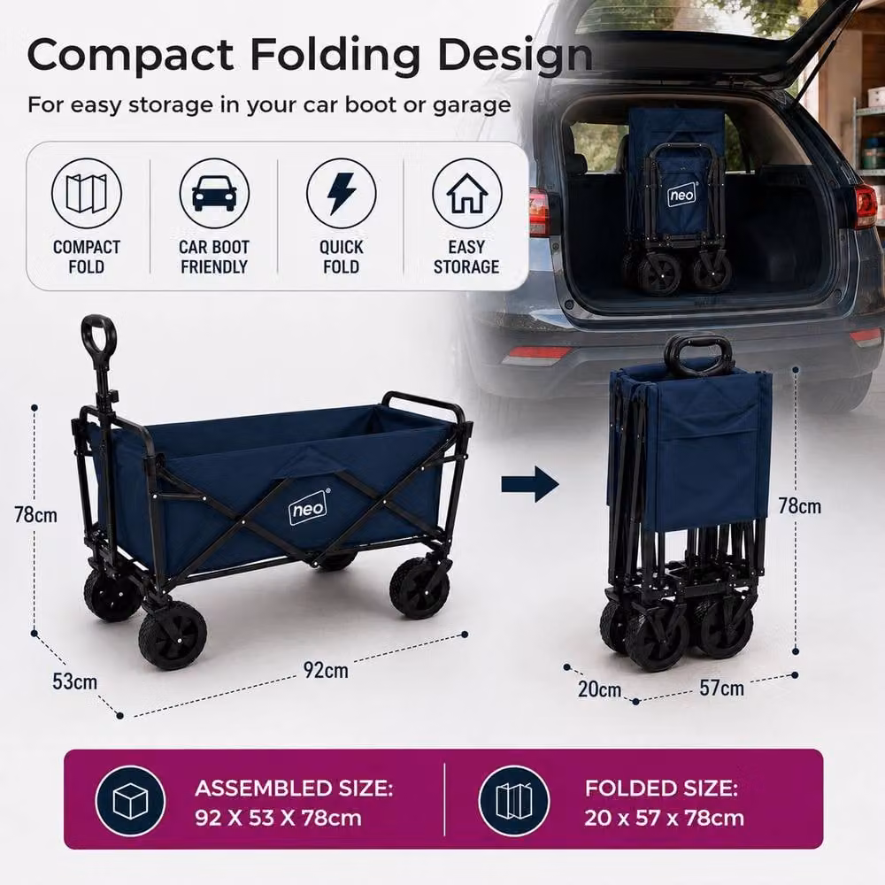 Neo Folding Garden Wagon Cart in Navy Blue with 138L Capacity and 120kg Load Limit – 6