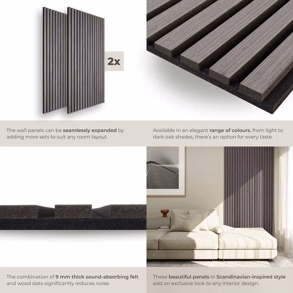 tectake Acoustic Wood-Look Wall Panels in Light Grey – 4