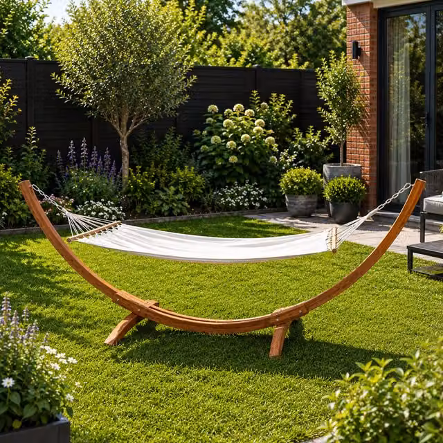 Samuel Alexander Palermo Freestanding Garden Hammock with Larch Wood Arc Stand in Cream