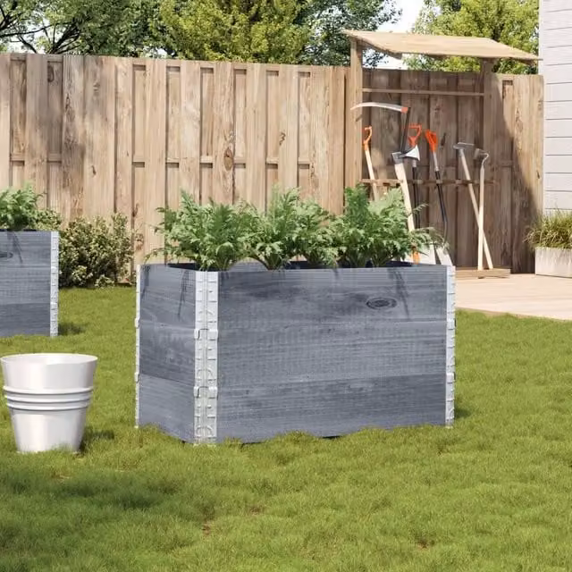 Berkfield Home Garden Grey Wooden Raised Bed Planter with Galvanised Steel – 1