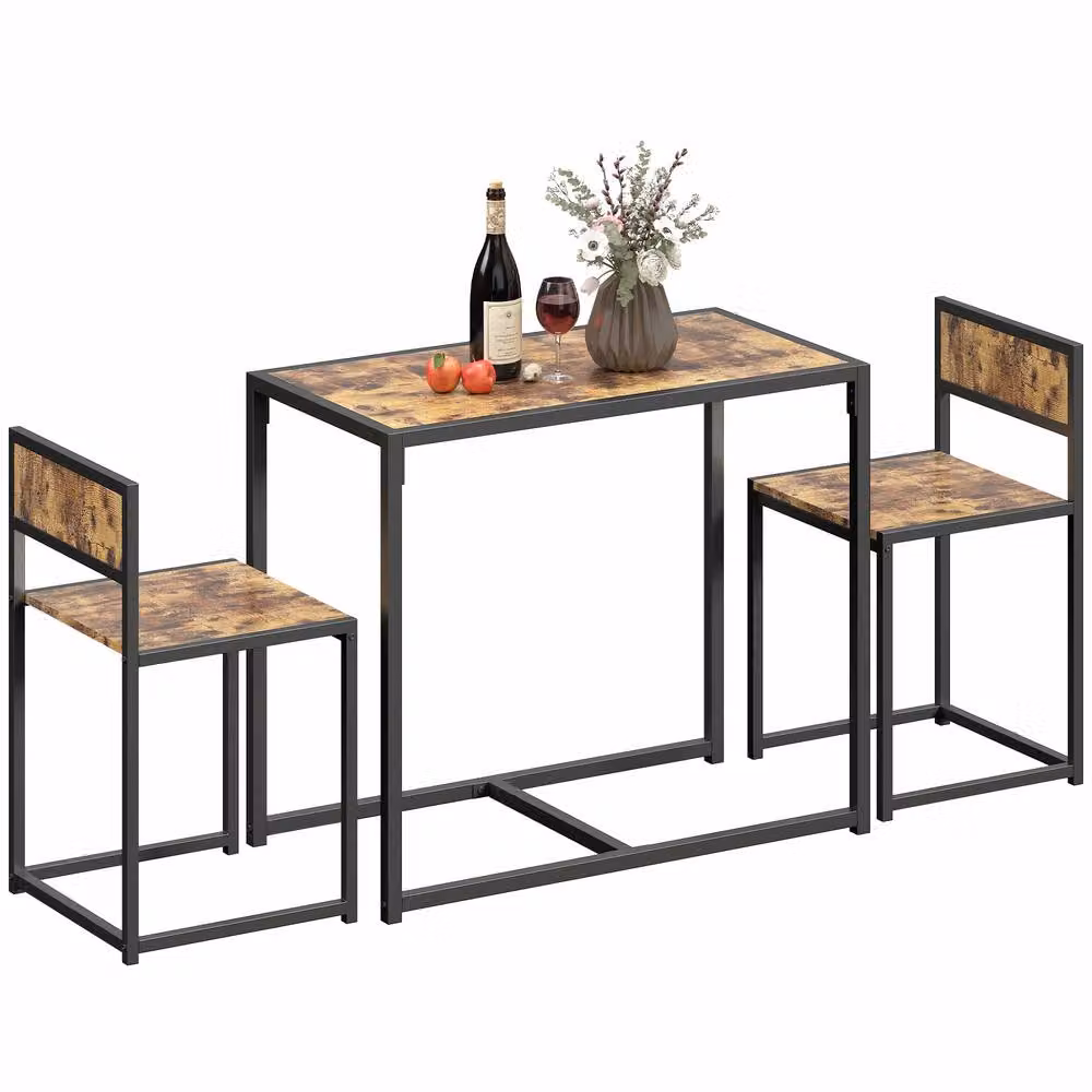 HOMCOM 3 Piece Industrial Dining Table Set with Metal Frame and MDF Table in Brown and Black, W/D/H: 120 x 60 x 76 cm (Table) – 2