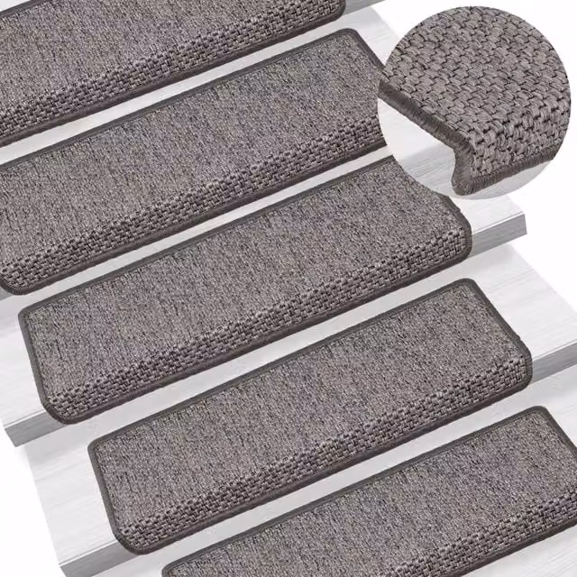 Berkfield Home Self-adhesive Sisal-Look Stair Mats, 15 Pieces, Grey and Beige, W/D/H: 65 x 21 x 4 cm – 1