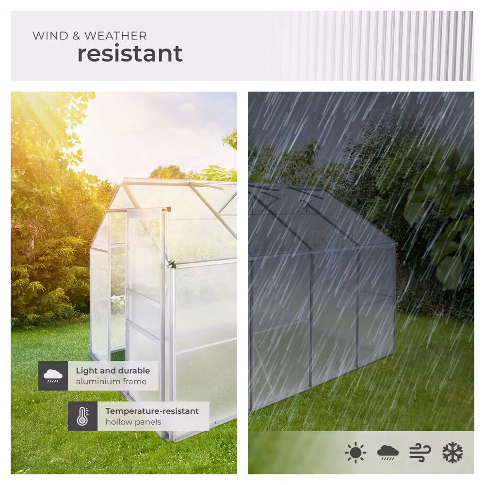 tectake Aluminium Greenhouse with Transparent Polycarbonate Panels and Sliding Windows, W/D/H: 185 x 250 x 195 cm – 3