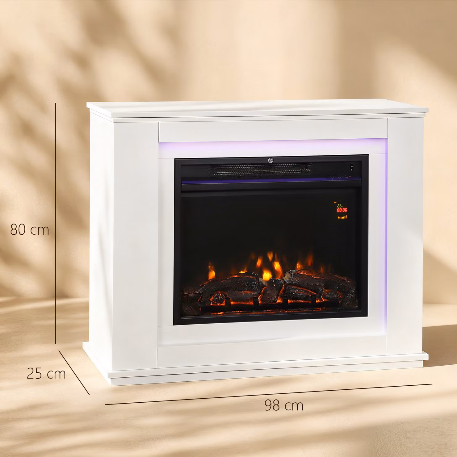 HOMCOM White Inset Electric Fireplace with Realistic Flame Effect, 12 Colours, 5 Brightness Levels, 2000W Heating Power and Remote Control for Living Rooms up to 30 m2 – 3