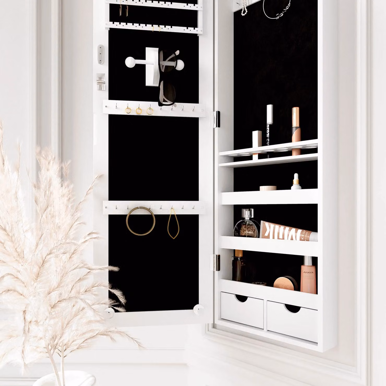 CARME HOME Amelia White Mirrored Jewellery Cabinet – 1