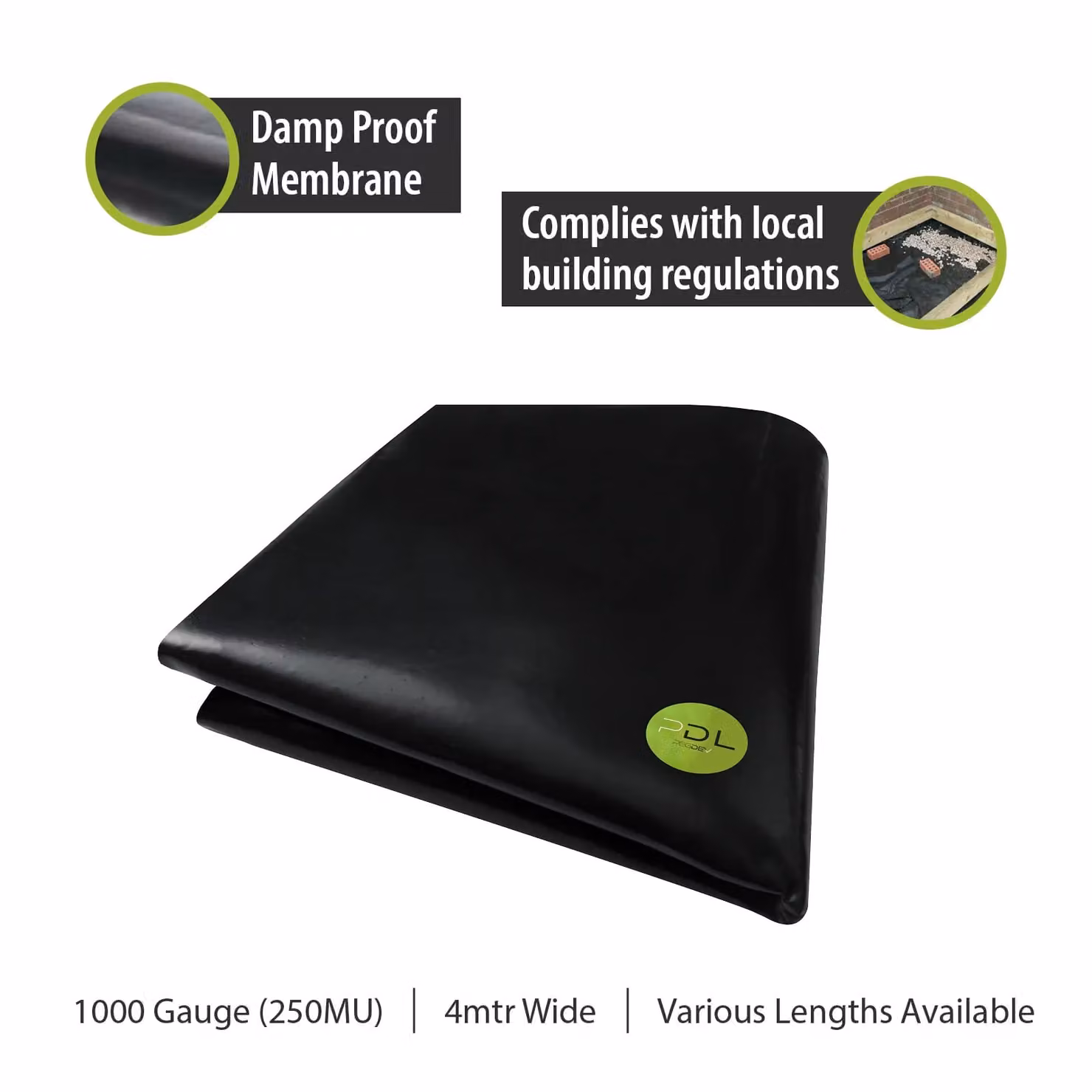Pegdev Black Heavy Duty Polythene Plastic Sheeting, W: 4 m, L: 13 m – 2