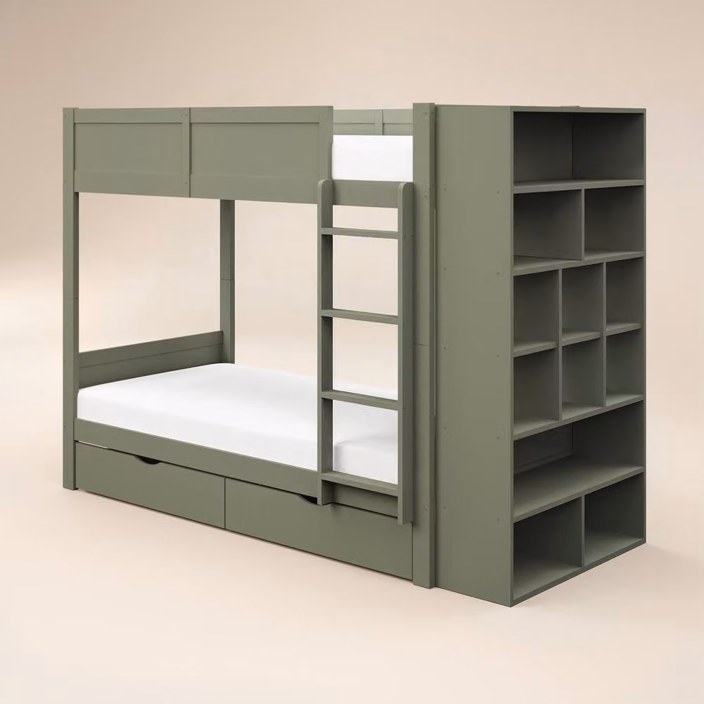 Flair Ruby Modern Two-Level Wooden Bunk Bed with Storage Drawers in Green, W/D/H: 90 x 200 x 160.8 cm – 3