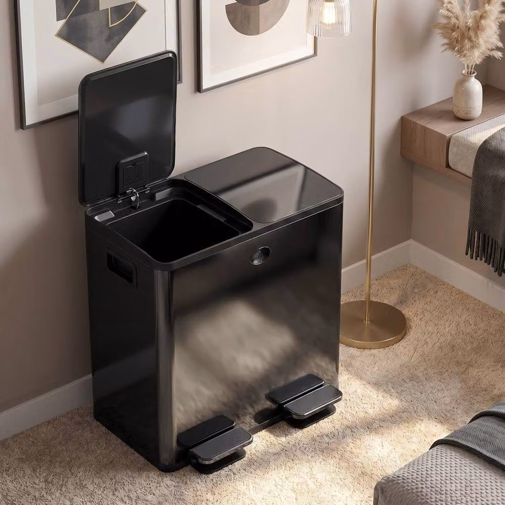 STILVORA Dual Kitchen Bin 40L with Soft-Close Lid and Odour Filter, Black – 9