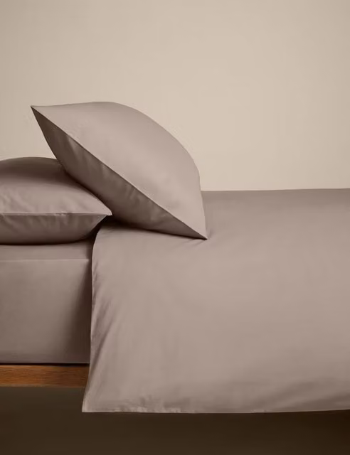 M&S Cotton Rich Percale Duvet Cover Set, Beige, W: 180 cm, H: 200 cm