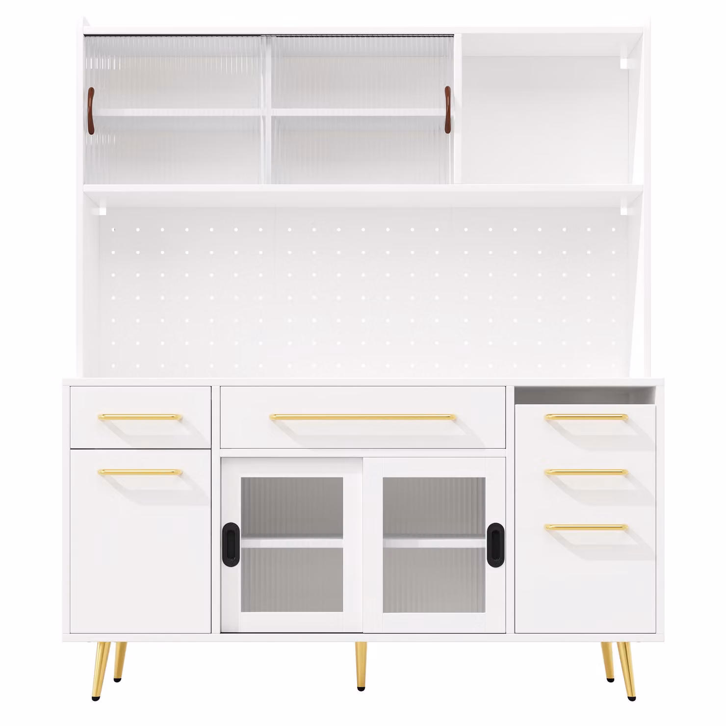 Aosom UK Modern White Tall Storage Cabinet with App-Controlled LED Lighting and MDF Pegboard, featuring Sliding Doors, W: 39 cm, D: 45 cm, H: 171 cm – 2