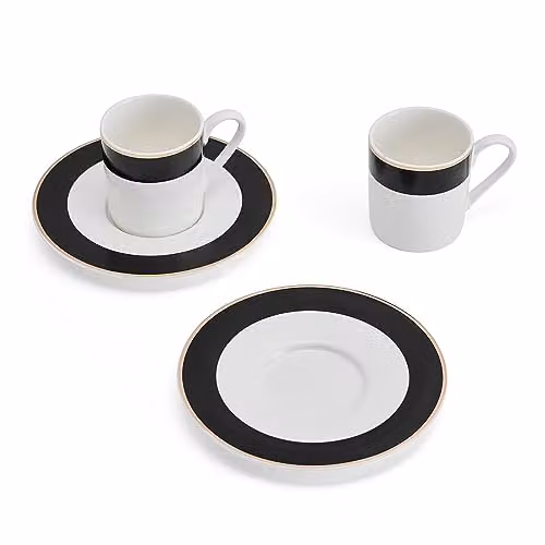 Mikasa Luxe Deco Geometric Bone China Espresso Cup and Saucer Set, White and Gold, 100ml, Set of 2 – 2