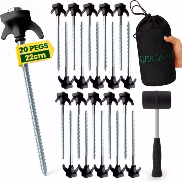 Green Thumbz Heavy Duty Black Galvanised Steel Camping Pegs