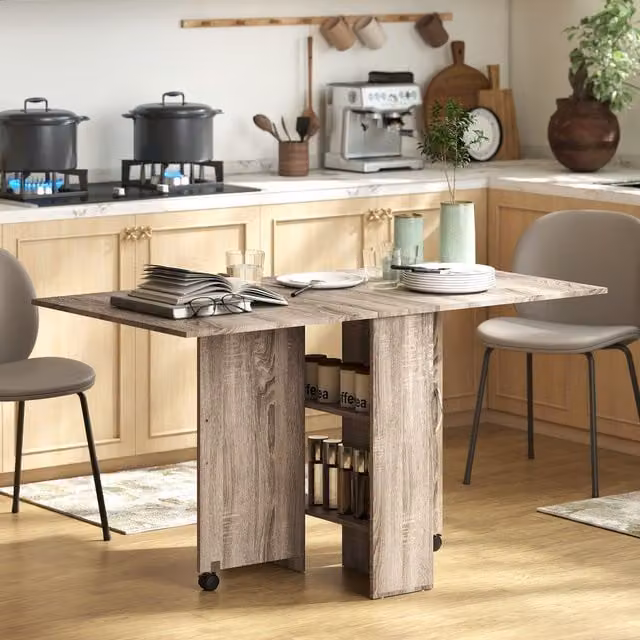 HOMCOM Grey Modern Folding Butterfly Leaf Dining Table for 4-6 People, W: 80-140 cm, D: 60 cm, H: 74 cm – 1