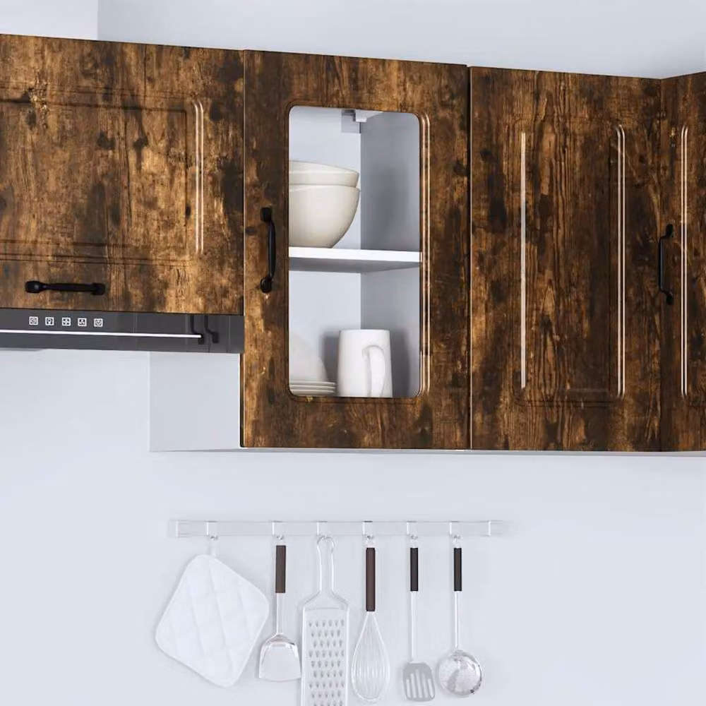 Berkfield Home Kalmar Wall Mounted Kitchen Cabinet with Glass Door in Smoked Oak Brown – 3