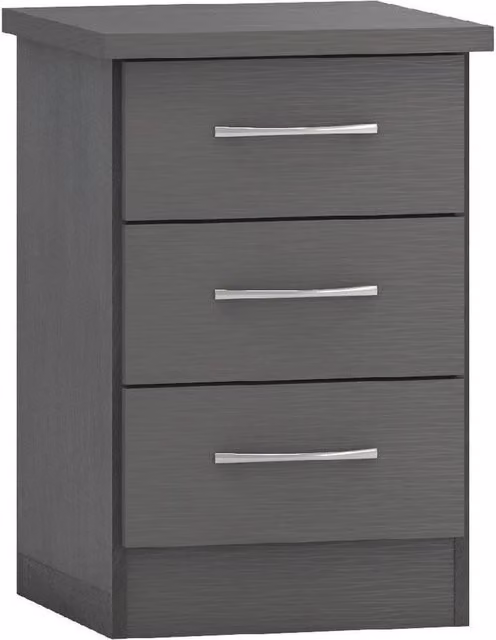 FORGEVIO Grey 3 Drawer Bedside Table with 3D Effect Modern Bedroom Storage Nightstand