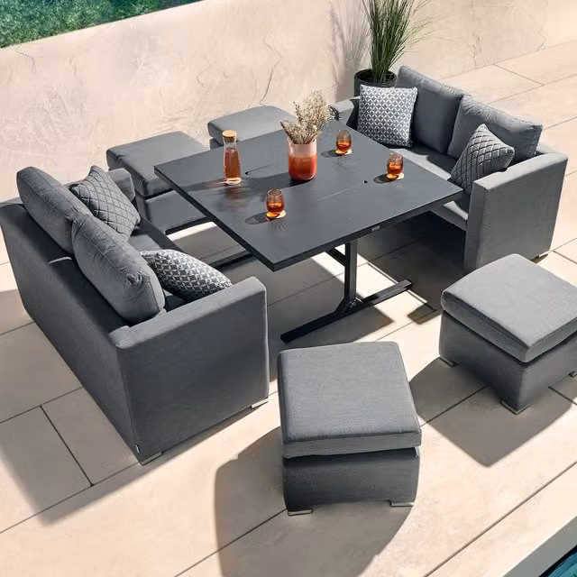 Desser Aruba Outdoor Fabric Cube Set with Fire Pit Table in Grey