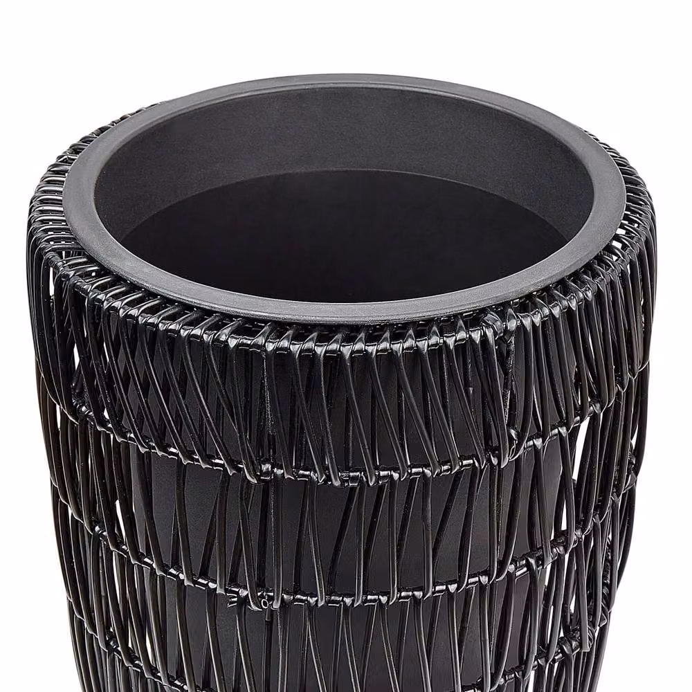 Wyld and Coco EverLush PE Rattan Tall Plant Pot Set of 2 in Black with Plastic Inserts – 5