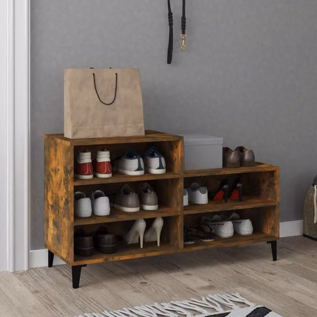 Berkfield Home Smoked Oak Shoe Cabinet in Brown, W/D/H: 102 x 36 x 60 cm – 1