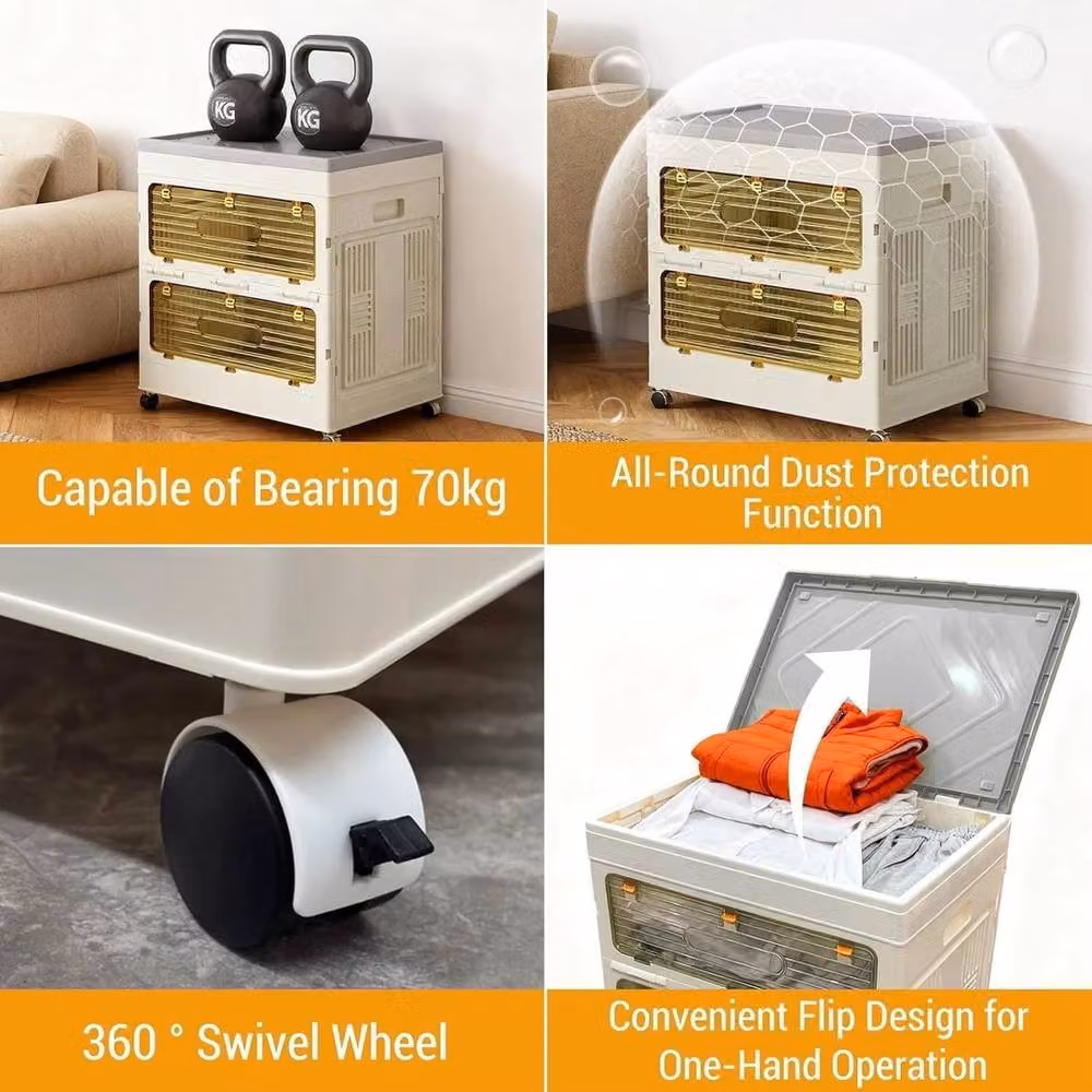 VOGREX Large Capacity Folding Storage Box Cart with Wheels in White and Multicolour, W/D/H: 60 x 40 x 40 cm – 3