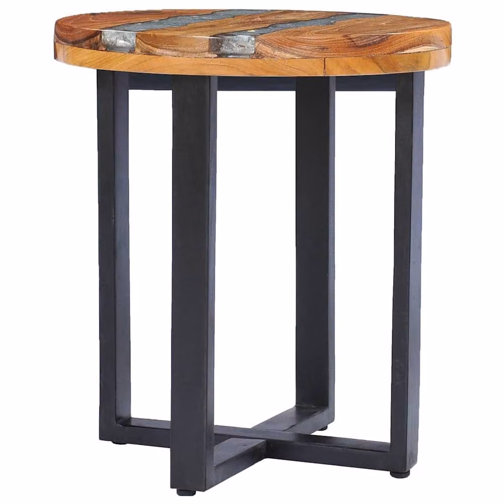 Berkfield Home Round Coffee Table in Teak and Mango Wood with Lacquered Finish, W/D: 40 x 45 cm – 4