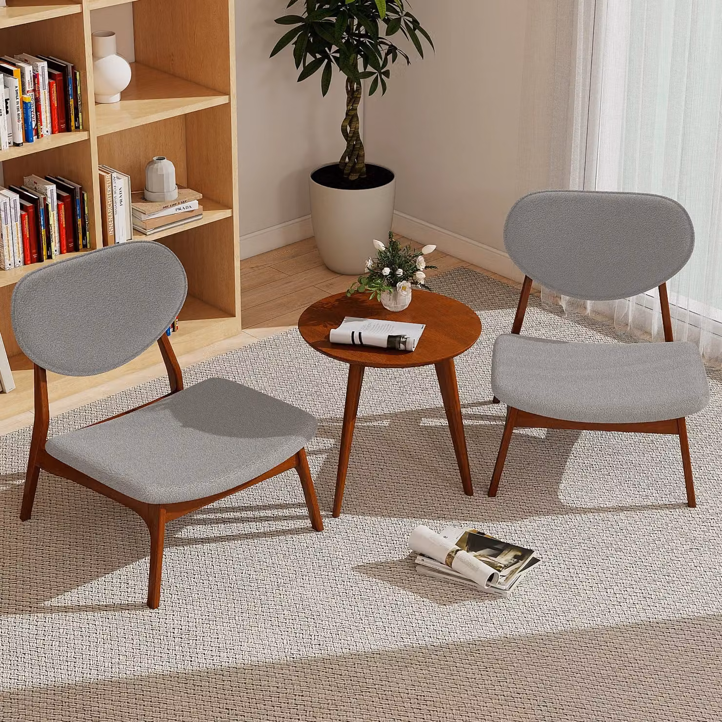Costway 3 Piece Mid-Century Patio Bistro Set with Upholstered Chairs and Side Table in Grey – 3