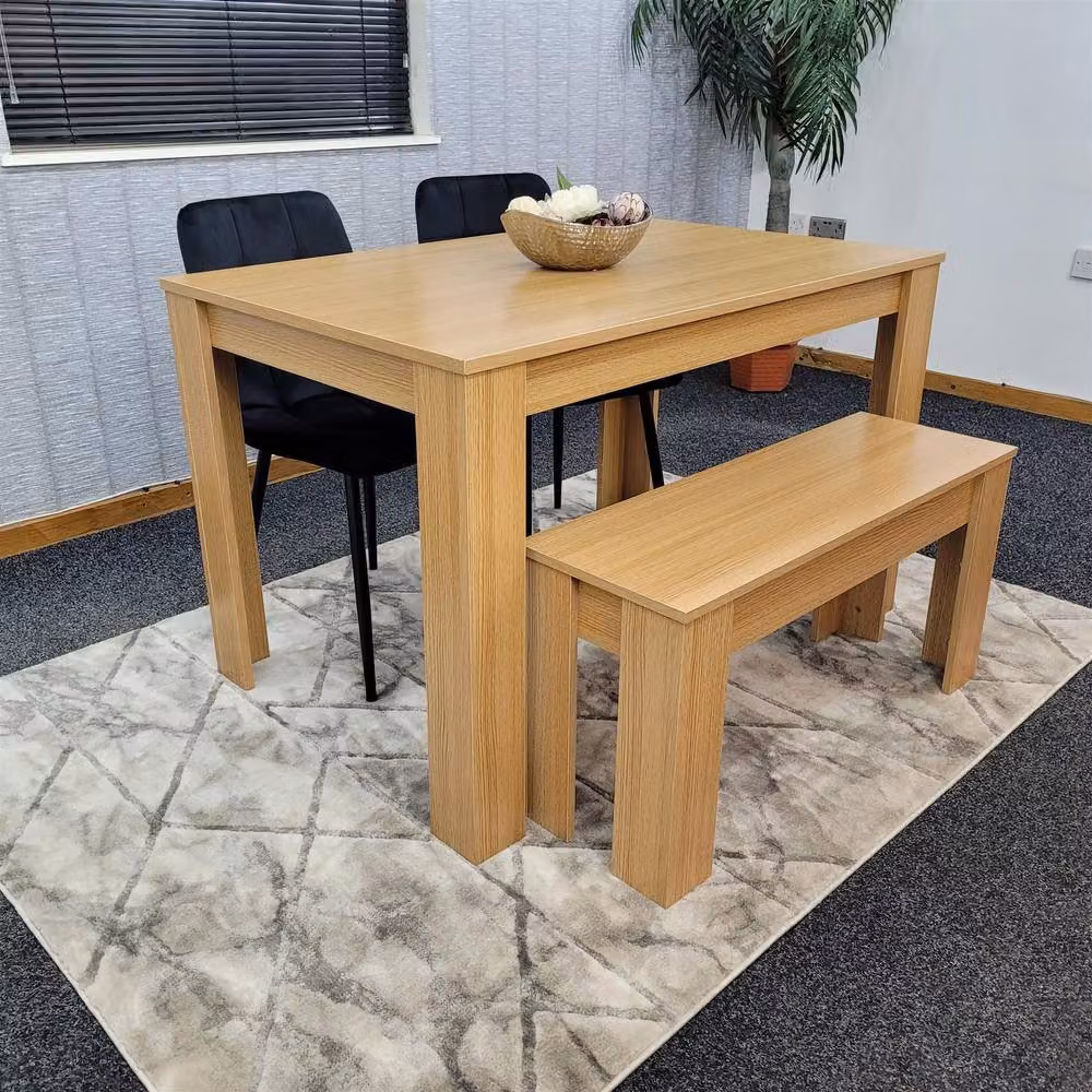 KOSY KOALA Modern 4 Seater Dining Table Set with 2 Black Velvet Chairs and Bench in Brown and Black – 2