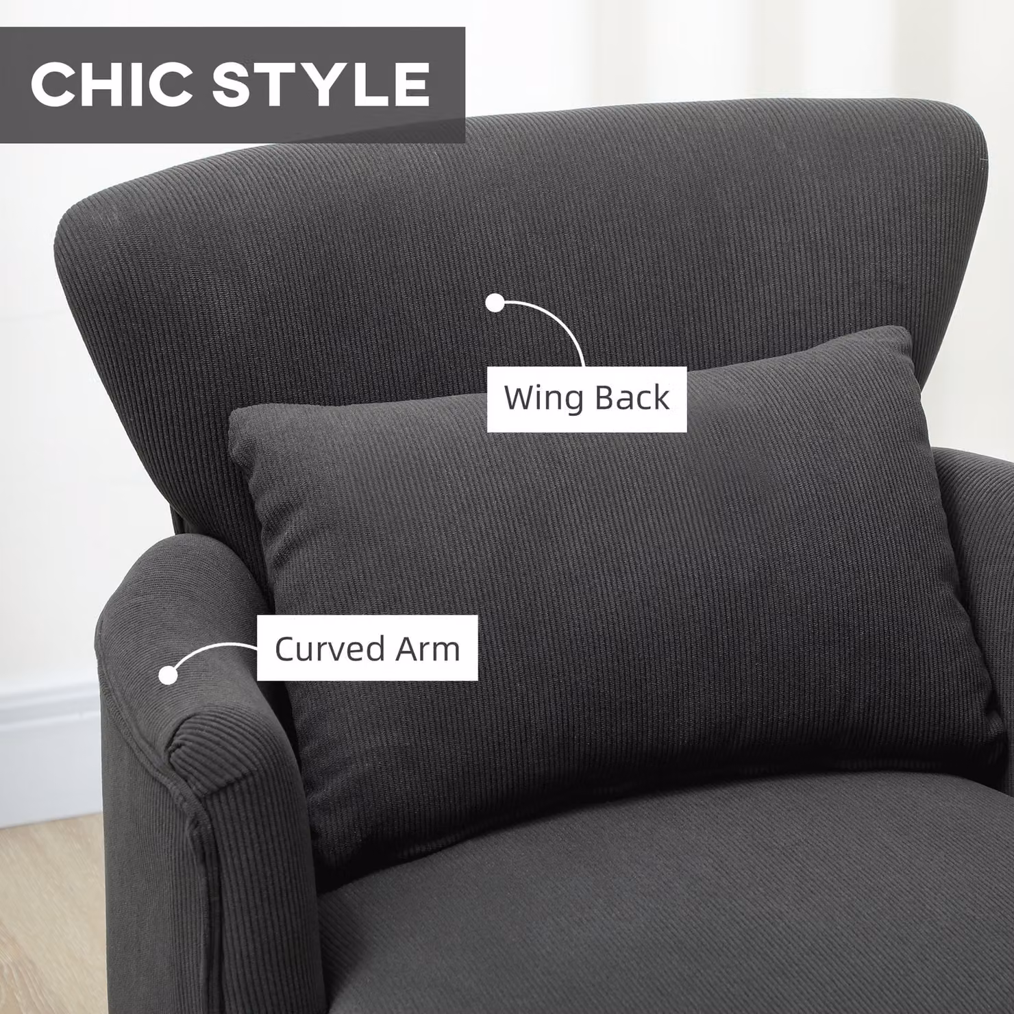 HOMCOM Retro Corduroy Tub Accent Chair with Armrests in Black – 6