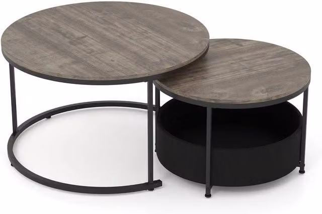 KORVIXA Set of 2 Round Metal Cocktail Coffee Tables in Grey – 1