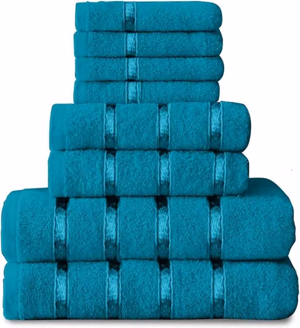 Gaveno Cavailia 8 Piece Cotton Towel Set in Petrol Blue, 450 GSM, Includes 4 Face Towels, 2 Hand Towels and 2 Bath Towels – 1