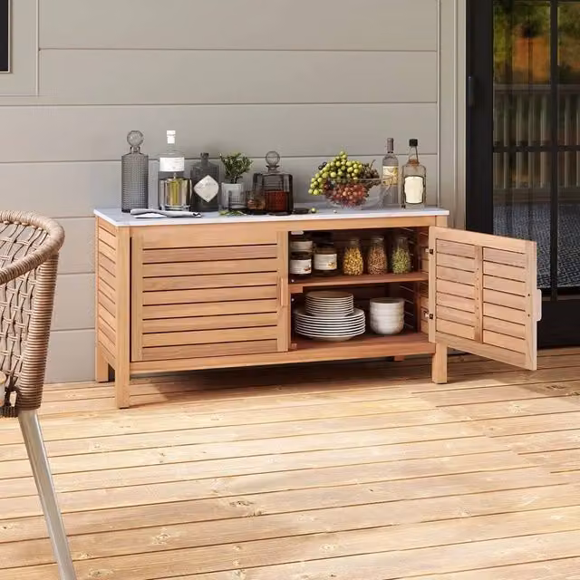 NESTLUNE Acacia Wood Deck Sideboard Patio Storage Cabinet with 2 Doors in Brown, W/D/H: 100 x 100 x 100 cm – 1