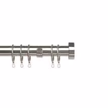 New Edge Blinds Silver Metal Straight Curtain Pole, 25mm Diameter, W: 200-380 cm