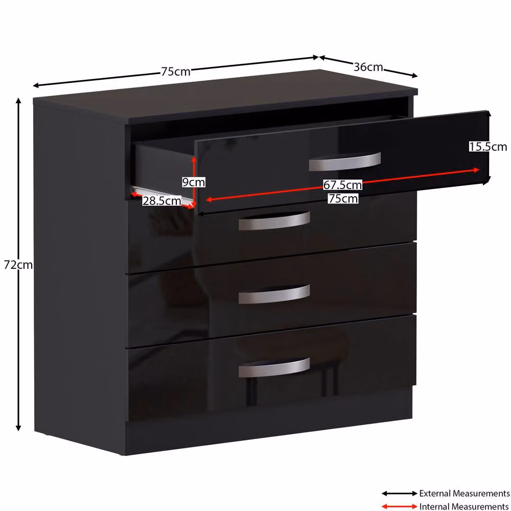 HD Designs Hulio 4 Drawer Chest of Drawers in Black Glossy Metal – 2