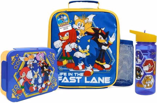 Get Trend Sonic the Hedgehog 3 Piece Lunch Set with Insulated Bag, Leakproof Water Bottle and BPA Free Lunch Box in Multicolour